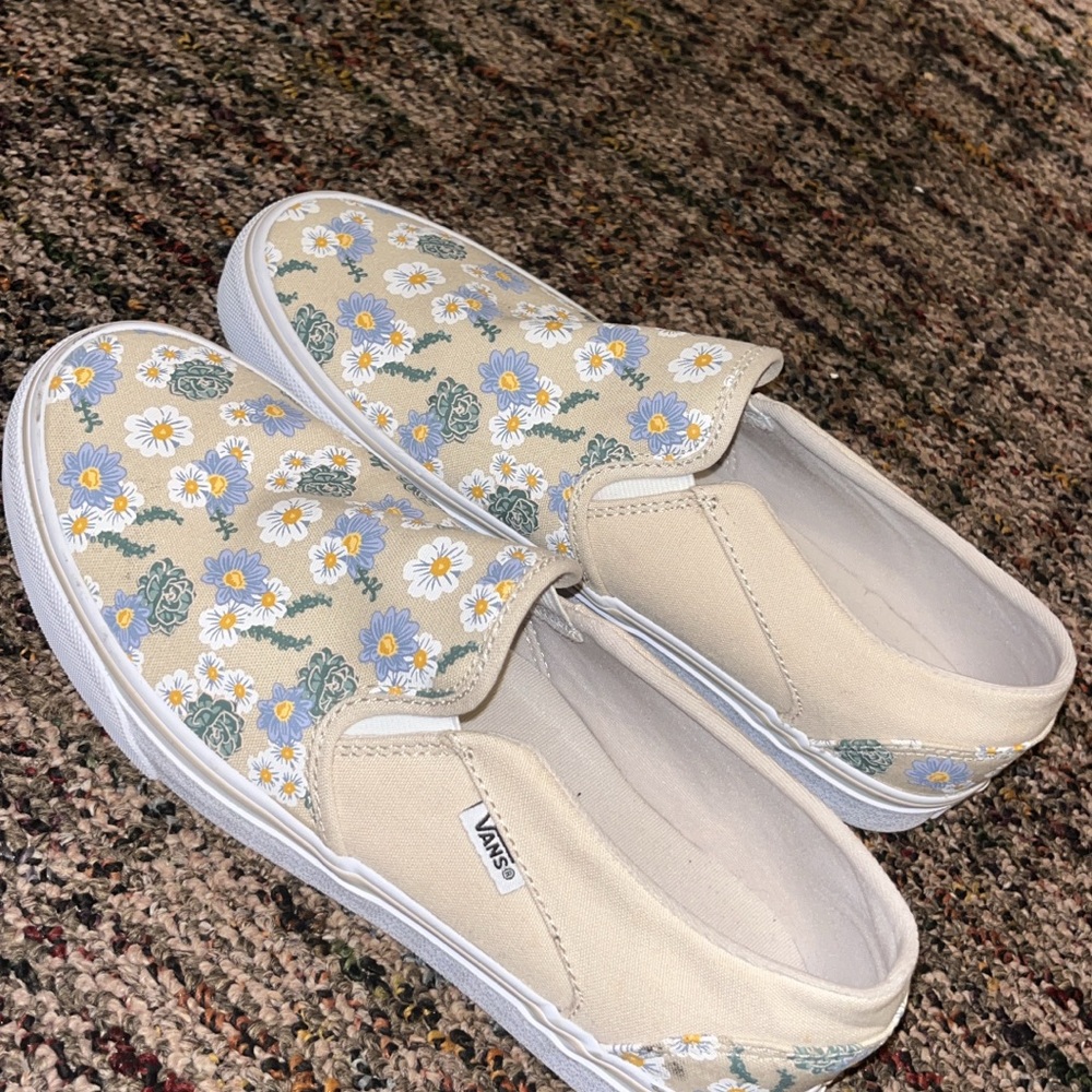 Vans Cream Floral Slip-On Shoes